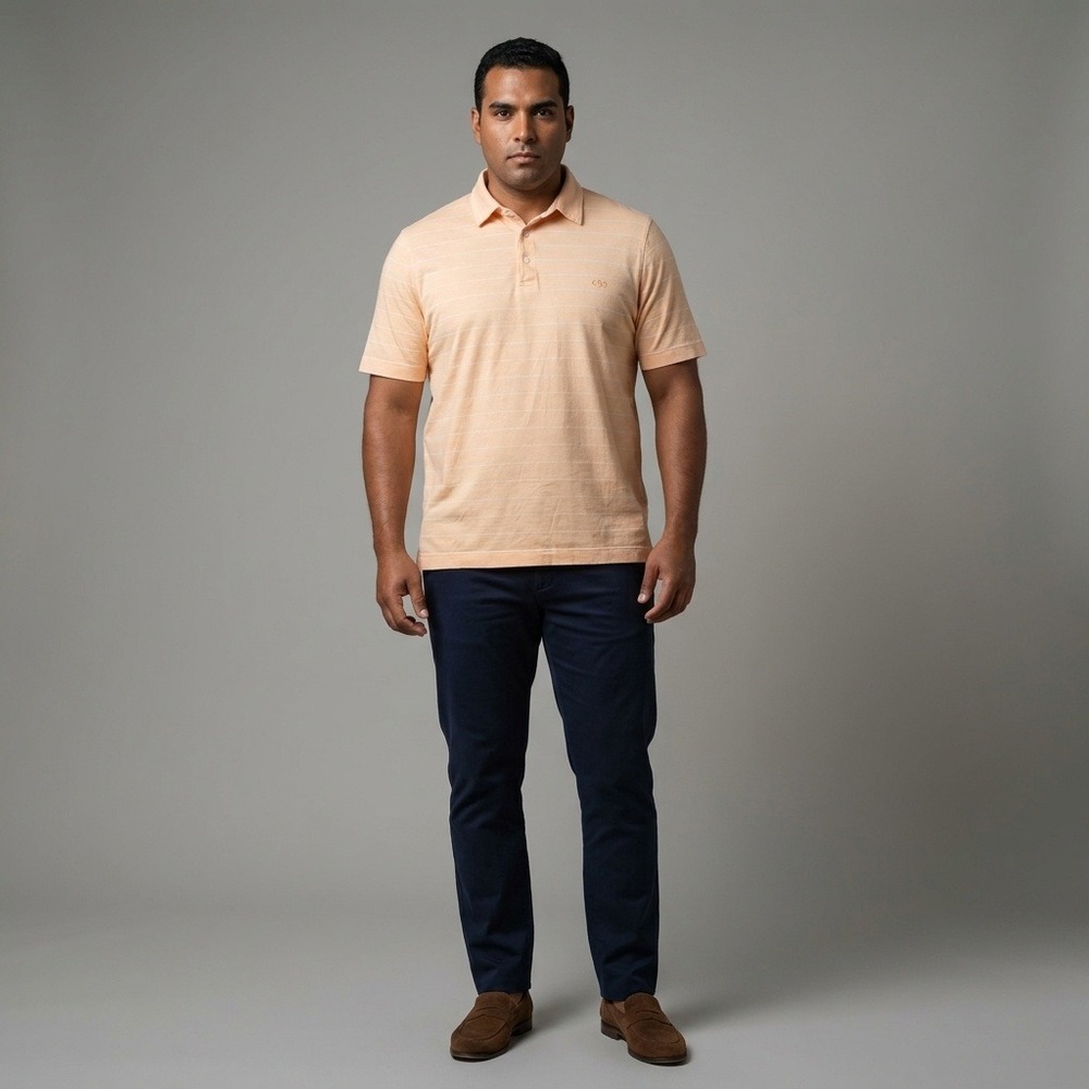 Salvatore Ferragamo Mens XXL Striped‎ Cotton Polo Shirt Peach Made in Italy